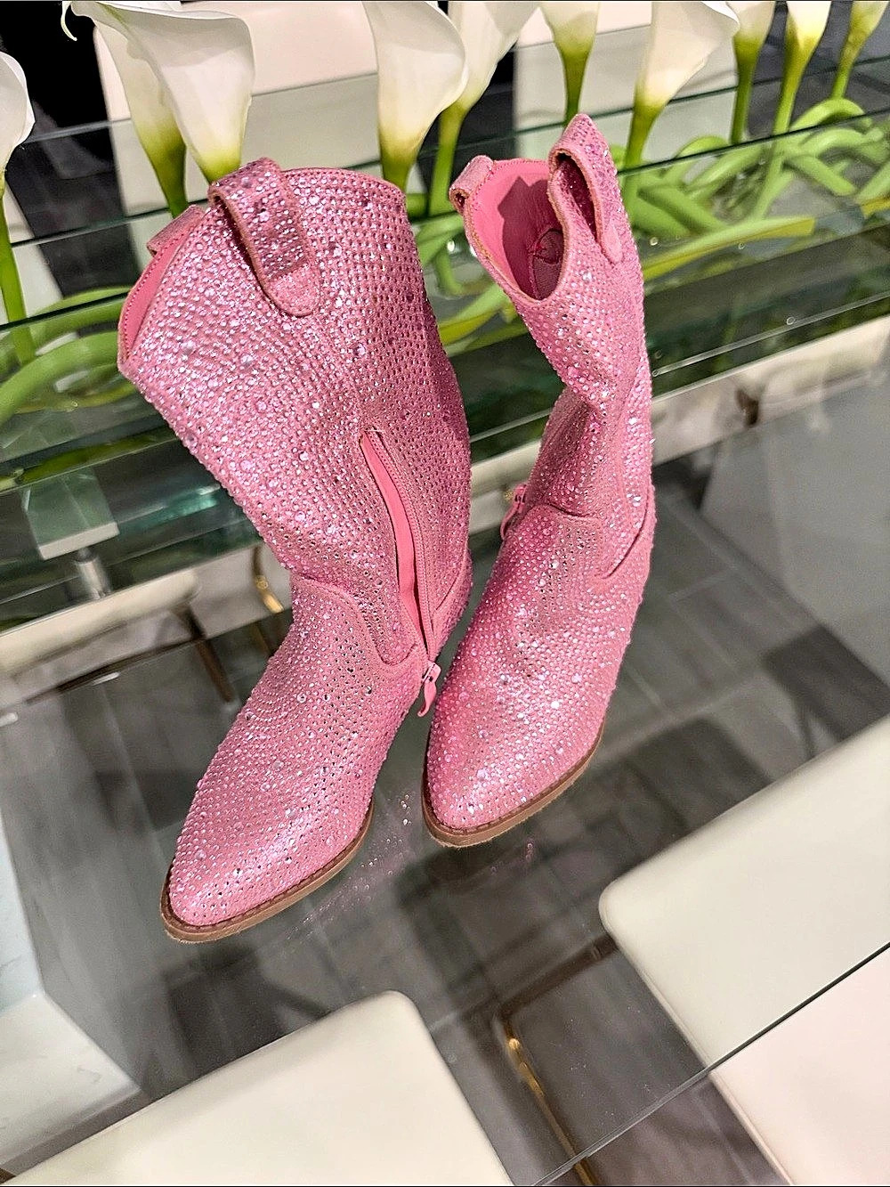 Forever Link Rhinestone Cowboy Boots Pink Over-the-Knee US 11